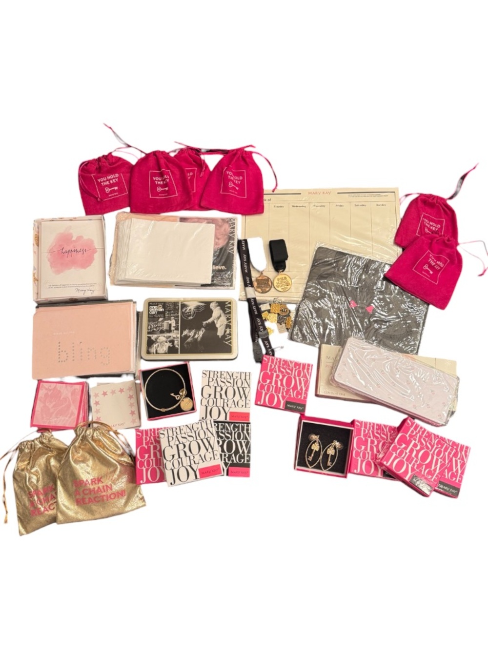 Mary Kay Bundle of Merch Office Supplies Jewelry Postcards Papers Charms Lanyard